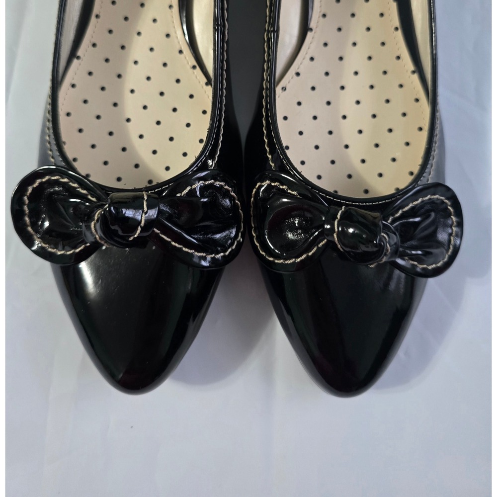 Anne Klein Akadelie Black Patent Bow Pointed Toe Wedge Pumps Shoes Womens 8.5 M - Picture 5 of 13